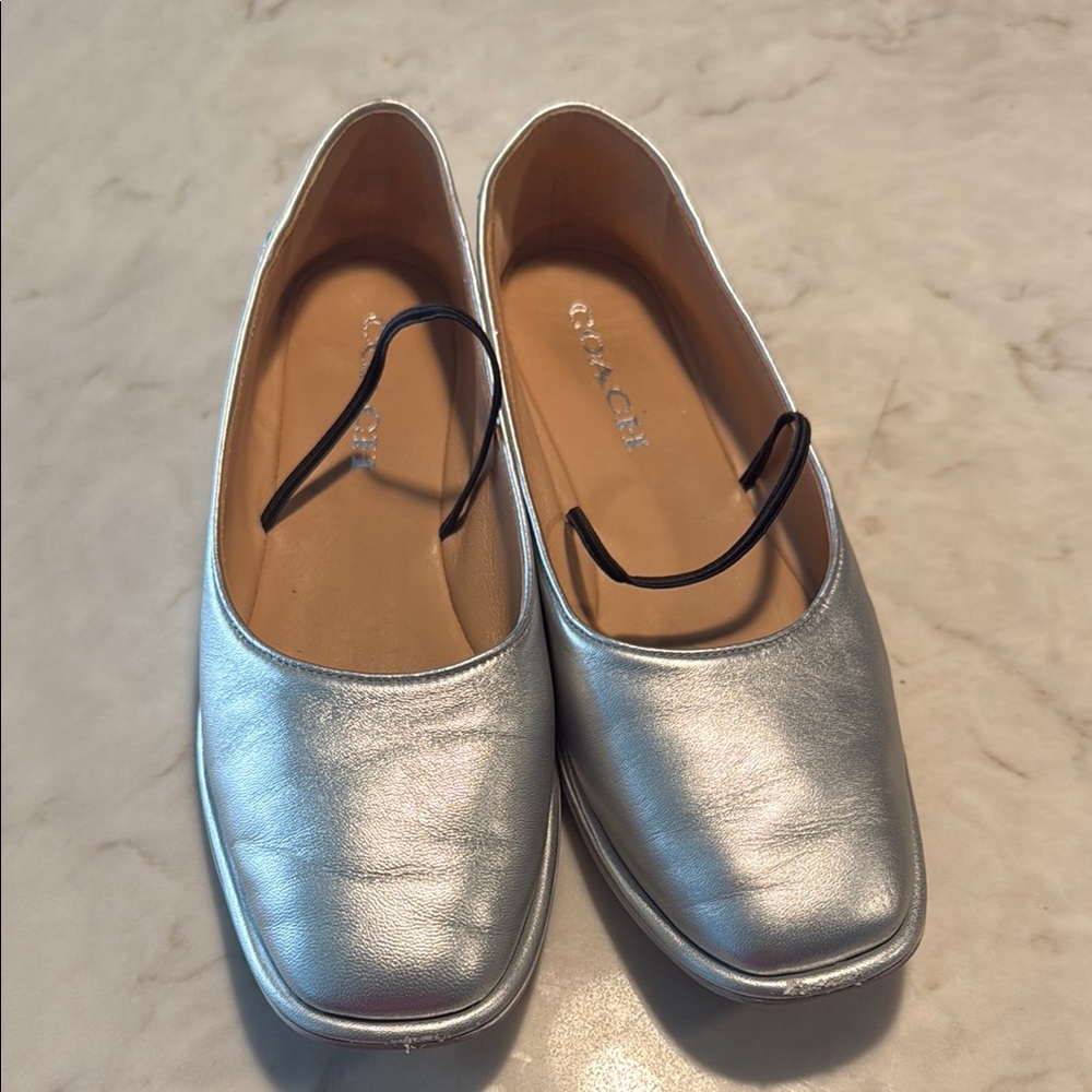Coach Metallic Silver Flats
